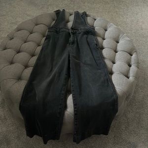 Free People Black Cropped Overalls